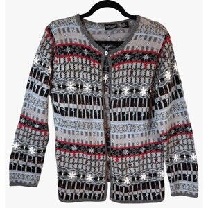 Rebecca Malone Cardigan‎ Sweater Women's Small Petite Wool Blend Flowers